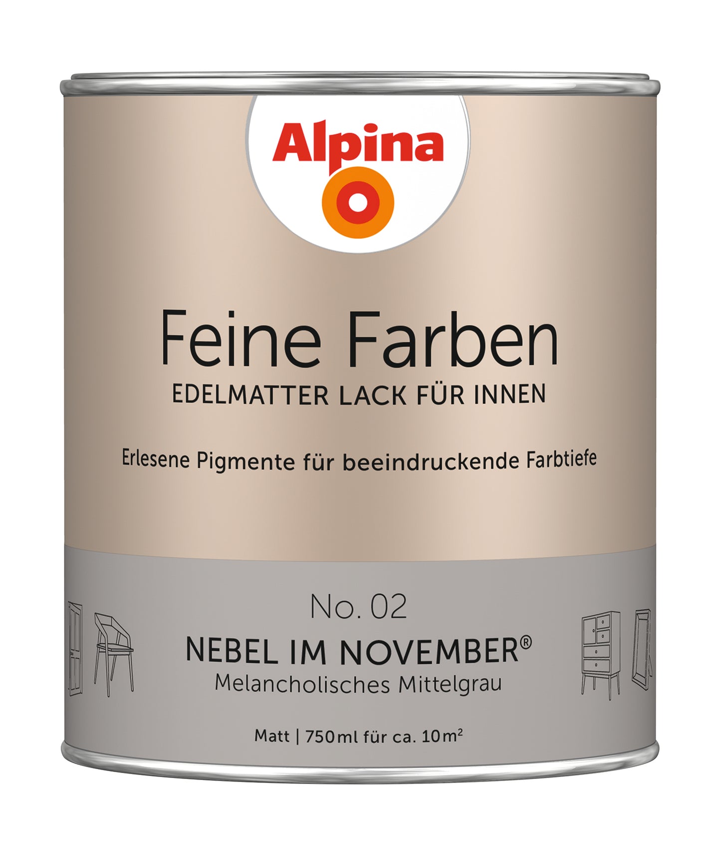 Alpina Feine Farben Lack No. 02 Nebel im November® edelmatt 750ml