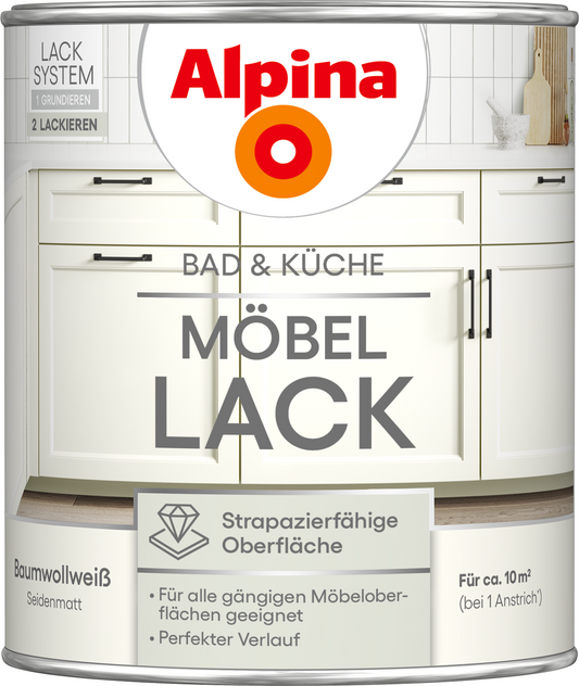 Alpina Bad & Küche Möbel-Lack Baumwollweiß SM 0,75L
